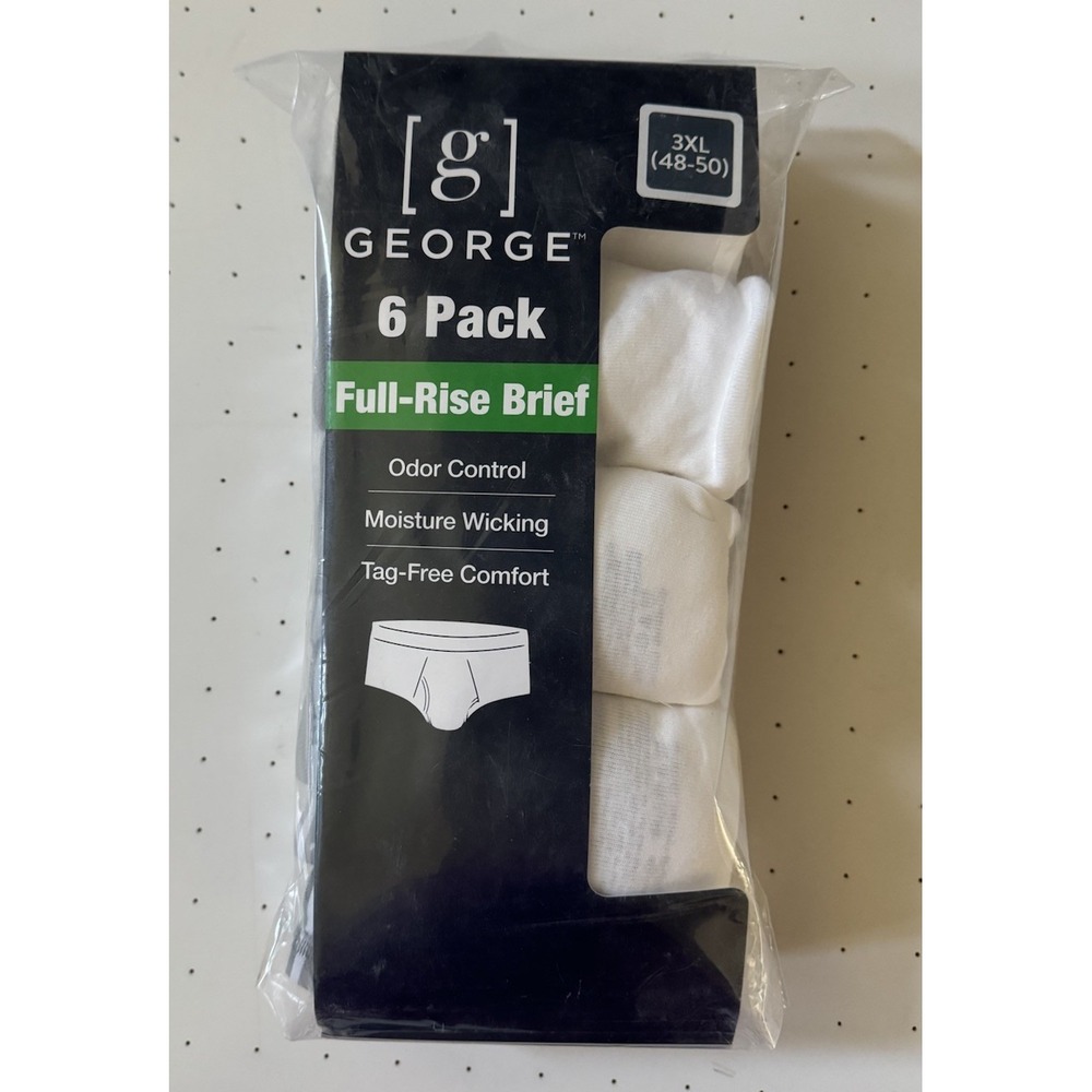 George Full Rise Briefs Men Size 3XL (48-50)‎ White Underwear Cotton 6pack NEW